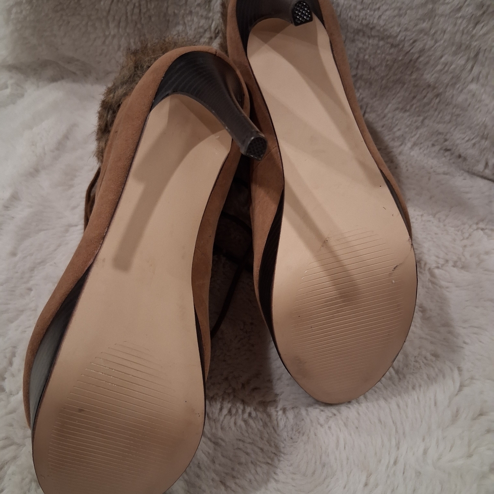 Shoe Dazzle Tan Fur-Trimmed Heeled Boots - Picture 6 of 6
